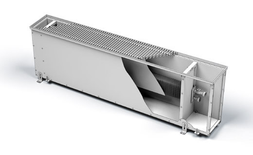 Конвектор встраиваемый в пол Ntherm Maxi NM 400.370.2200 с естественной конвекцией, ширина 370 мм, высота 400 мм, длина 2200 мм