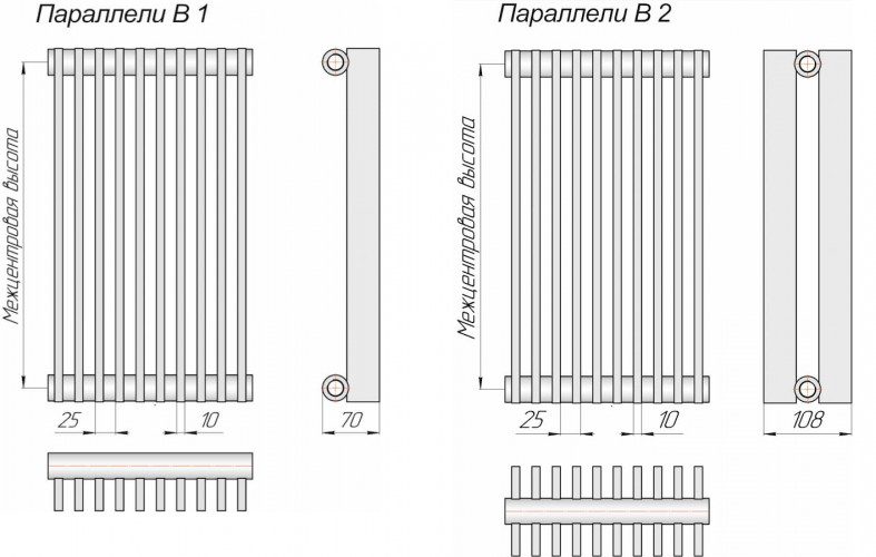 Трубчатый радиатор отопления КЗТО Параллели В 1-1750-16